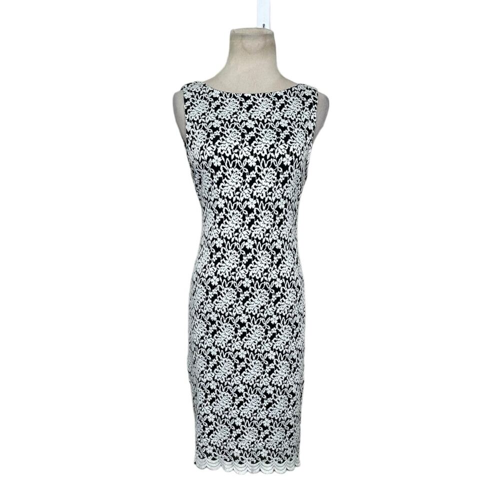 Alice + Olivia Black White Lace Floral Pattern Open Back Mini Dress Size 4